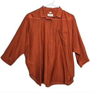 Ann Taylor Loft The Softened Shirt Silk Blend Burnt Orange w/ Dalman Sleeves MP